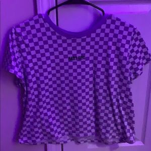 White and purple checkered shirt